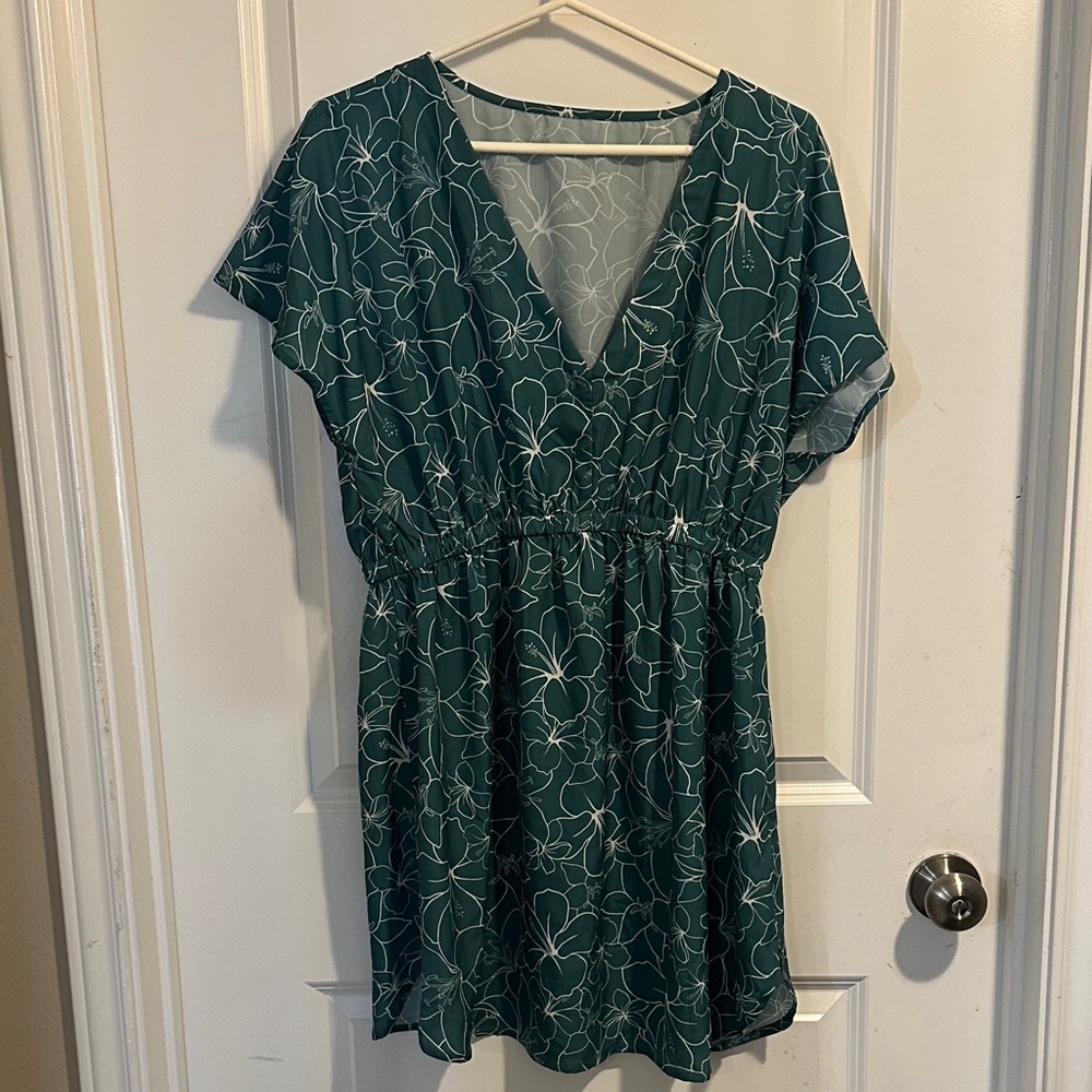 Green Floral V-Neck Cover-up